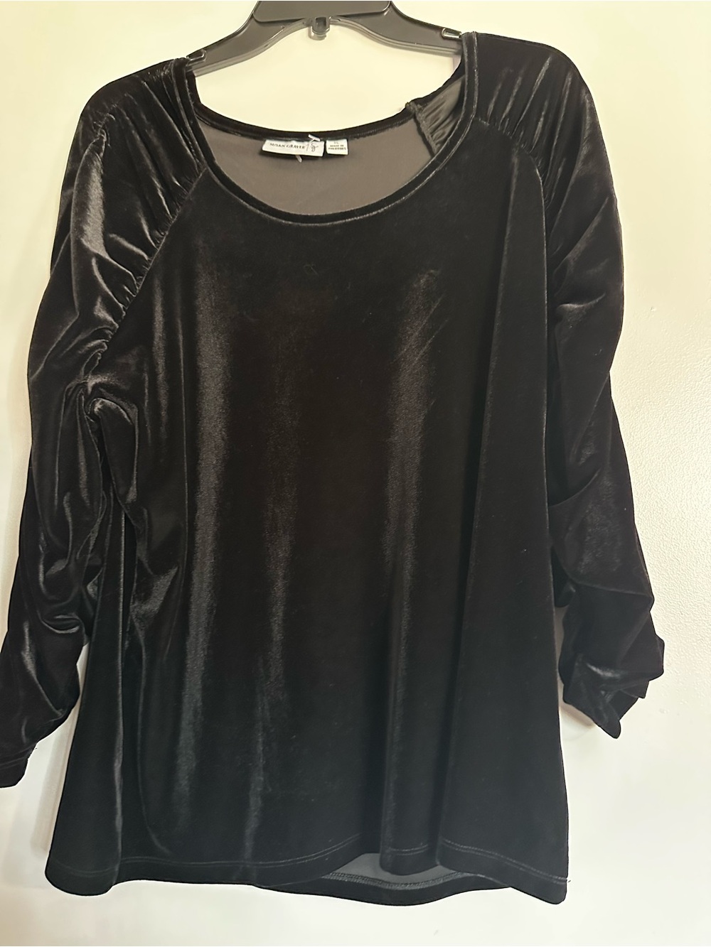 Susan Graver Black Velvet Long Sleeve Scoop Neck Top